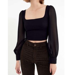 Urban Outfitters Lena Sheer Sleeve Square Neck Blouse
